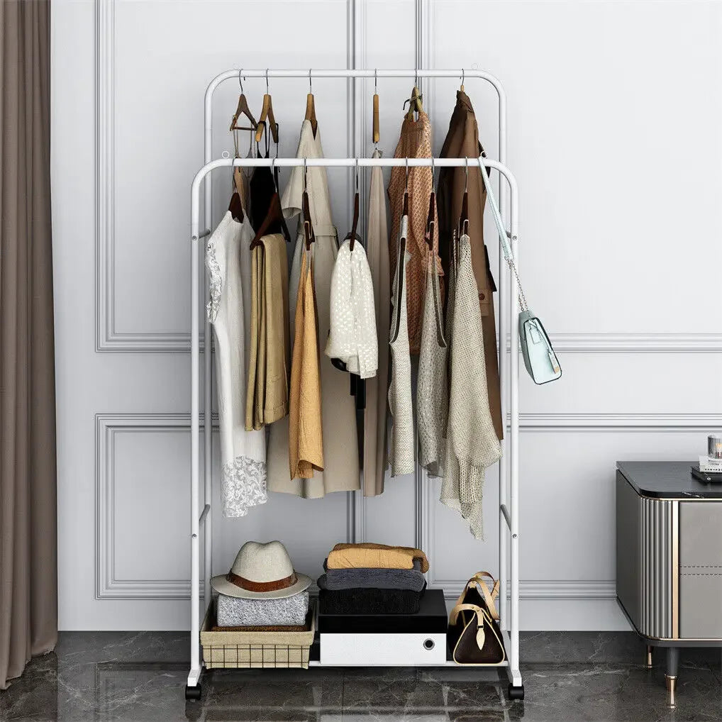 Heavy Duty Rolling Double Rod Clothes Rack LUXLIFE BRANDS