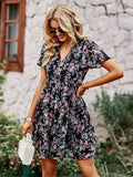 Msfilia Fashion Floral Dress Women Spring Autumn V Neck Short Sleeve Loose Chic Printed Dresses Luxlife Brands