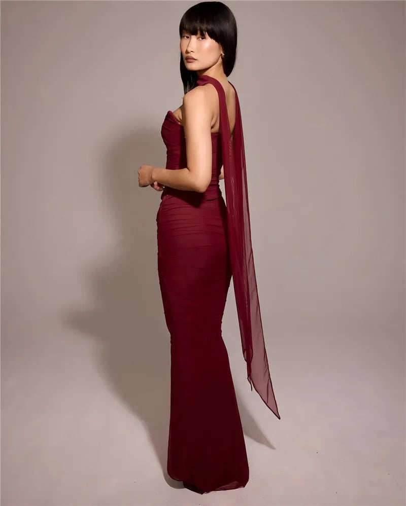 Elegant Wine Strapless Maxi Skirt Set Luxlife Brands