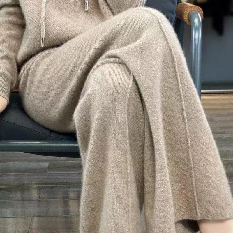 Merino Wool Knitted Wide Leg Pants Luxlife Brands