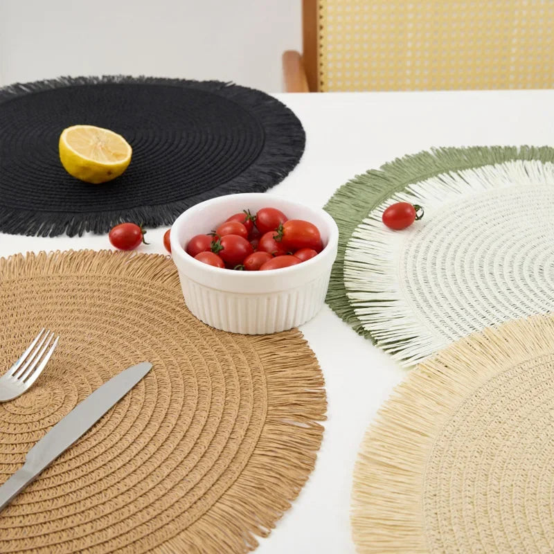Eco Vintage Fringe Jute Table Mats Heat Resistant Anti-Slip