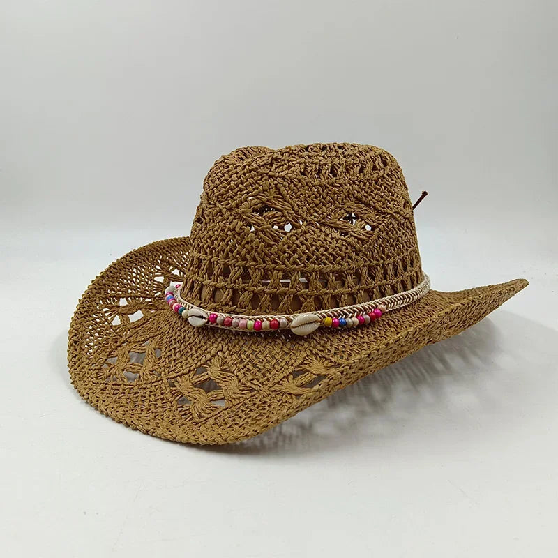 Hand-woven hollow denim straw hat men's and women's summer sunscreen hat western cowboy straw hat sombrero mujer sombrero hombre