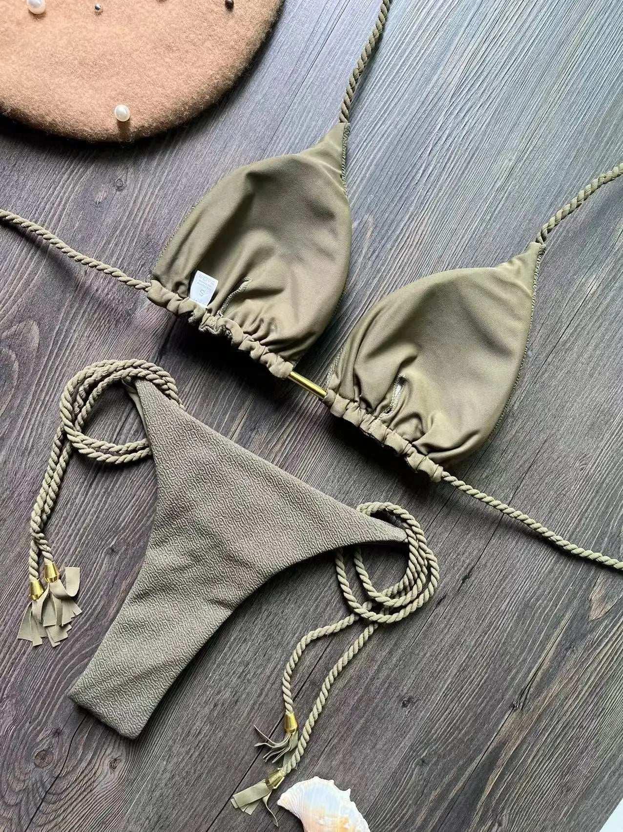 RUOTONSEPT Sexy Braiding rope Bandage Bikini Set Women's Swimsuit Two-piece Triangle Swimwear Bathing Suit Brazilian Biquinis