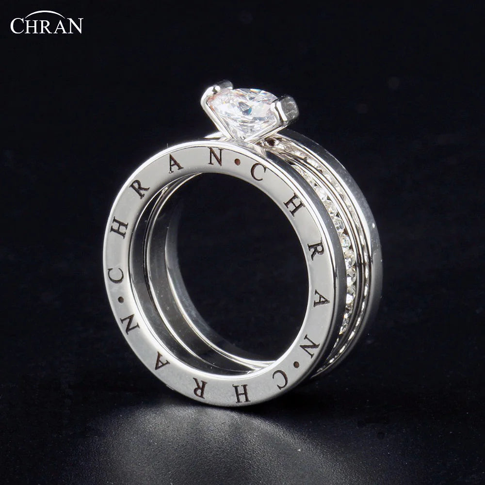 CHRAN Classic Zircon Wedding Bridal Ring Set Three Layers Elegant Luxury Engagement  Rings For Women  Girls Jewelry Gift Luxlife Brands