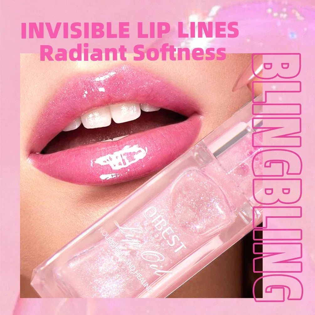QIBEST Color Changing Lip Gloss Pearlescent Glassy Lip Oil Natural Moisturizing Lip Balm Reduce Lip Lines Jelly Plump Lips Care