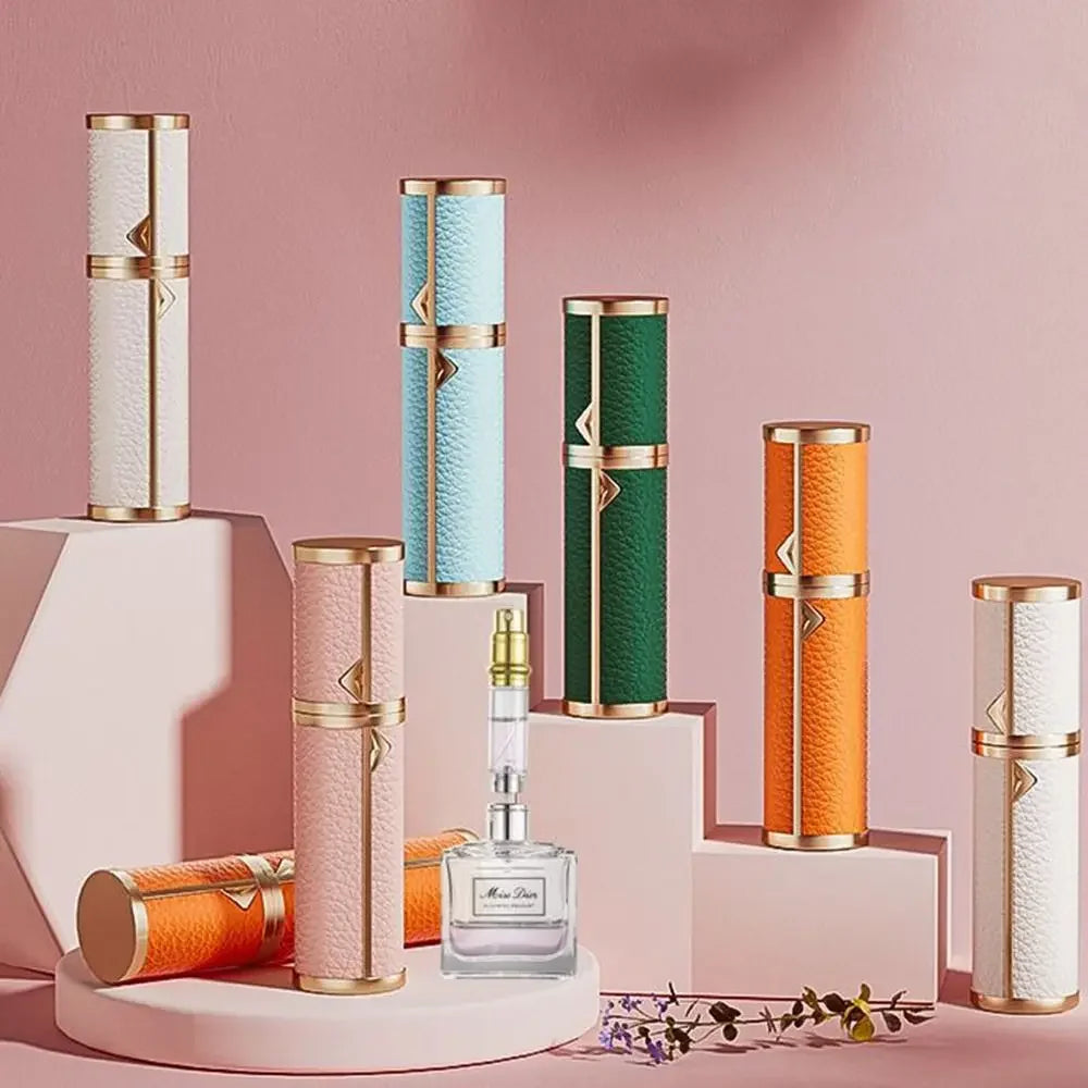 Luxury Bottom-filled Perfume Bottle Aluminum Self-pumping 5ml Real Leather Spray Bottle Cologne Moisturizer Fragrance