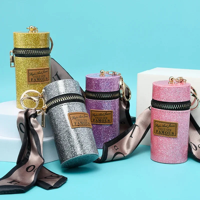 Creative Luxury Leather Plaid Mini Lipstick Bags Pendant Keychain Fashion Exquisite Storage Bag Keyring Female bag Car KeyChain LUXLIFE BRANDS