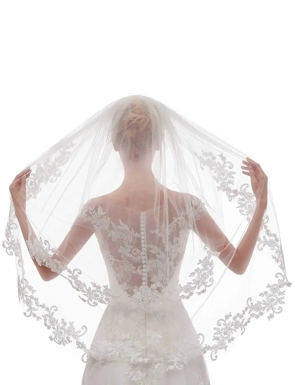 Women's Short 2 Tier Lace Wedding Bridal Veil With Comb LUXLIFE BRANDS