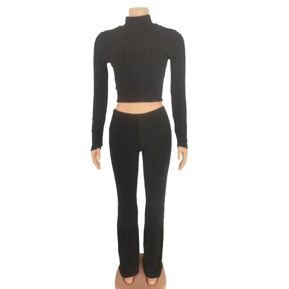 Women Sweatshirt & High Waist Pants Set