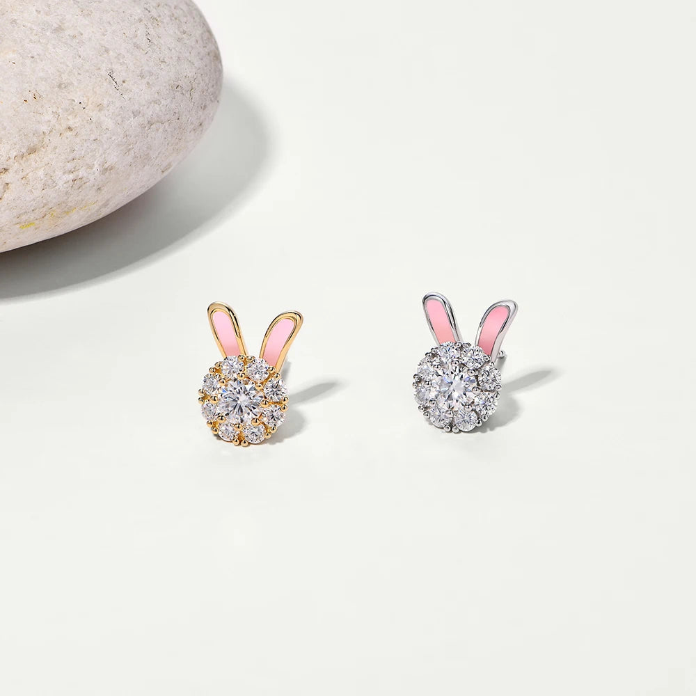 ATTAGEMS S925 Sterling Silver Moissanite Diamond Earrings Enamel Design Rabbit Shape For Women Girls Birthday Gifts Fine Jewelry
