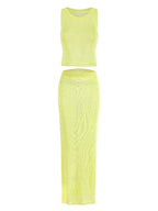 Women Sexy Knit See-through Shiny Top Half Long Skirt Set 2025 Summer Beachwear Swimsuit Cover Up 2 Piece Party Club Outfit K68 Luxlife Brands