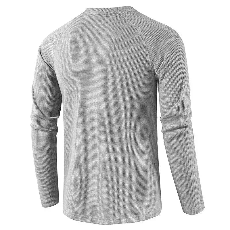 Fashion Waffle Cotton T Shirt Men 2023 Autumn New Slim Fit Long Sleeve Henley Tshirt Men Streetwear Casual Solid Color T-Shirt - LUXLIFE BRANDS