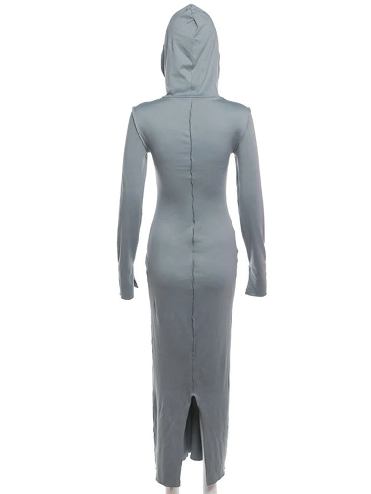 Long Sleeve Slim Fit Maxi Dress With Hood