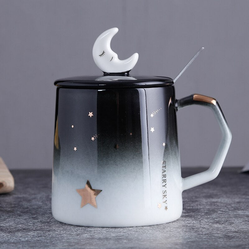 Creative Star Mug Individual Trend Ceramic Water Cup Nordic Milk Coffee Tea Cup with Lid Spoon