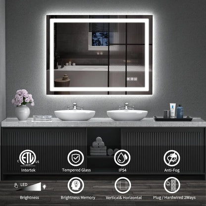 48x36 inch LED Backlit + Front Vanity Mirror