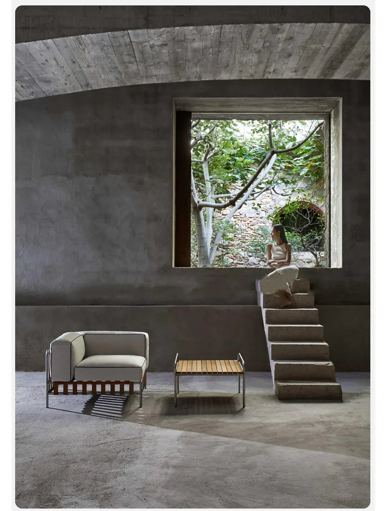 Outdoor stainless steel sofa rattan courtyard villa rain and sun coffee table combination