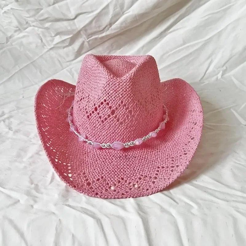 Melesh Western Women's Mint Green Cowboy Hat Straw Cowboy Hat Plasticity Strong Wide Brim Sunshine Beach Western Cowboy Hat