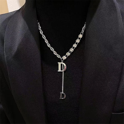 Luxury Design Zircon D Letter Pendant Long Necklace Winter Sweater Chain Fashion Jewelry For Woman Girls Party Gift LUXLIFE BRANDS