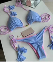 New Solid Color White Bikini Women suit Low Waist Lace-up Fashionable Swimsuit Two-piece Set Luxlife Brands