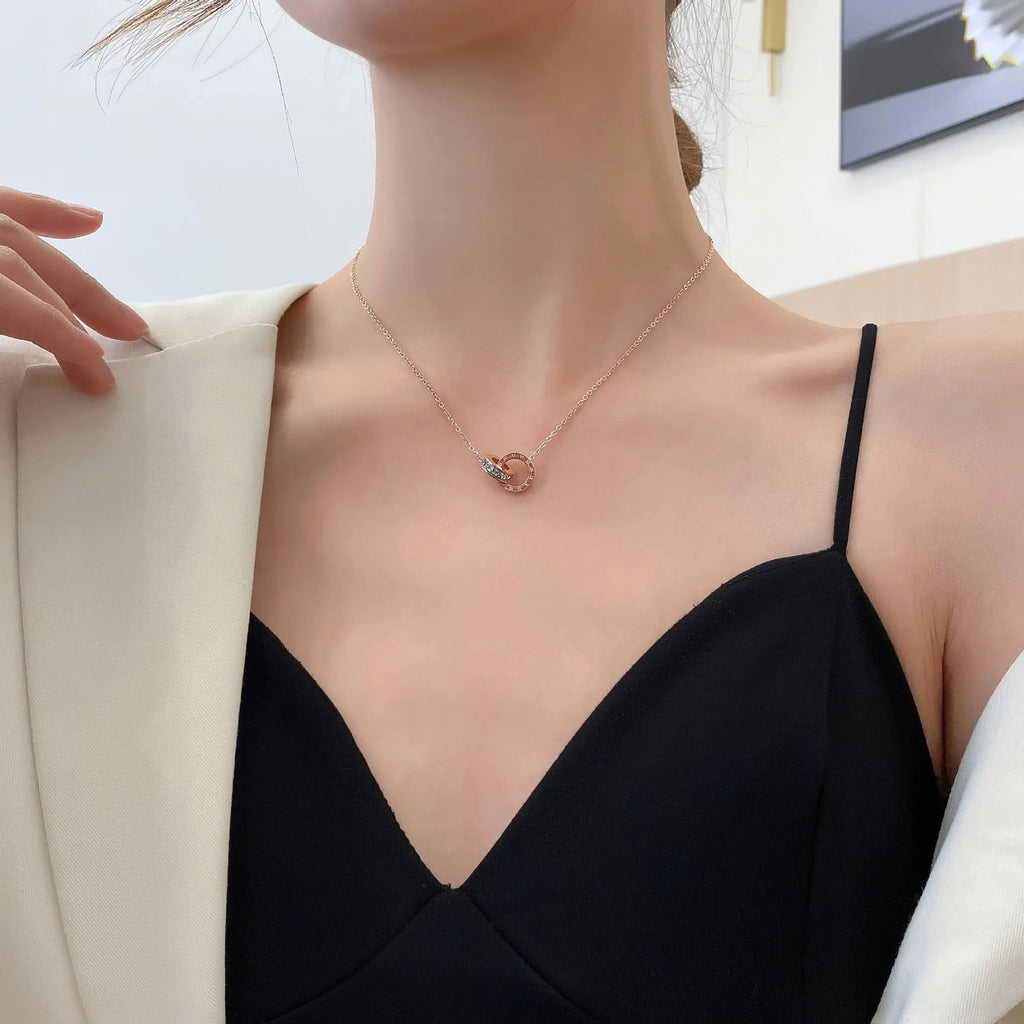 Luxury Elegant Crystal Circle Choker Fashion Roman Digital Stainless Steel Gold Silver Color Pendant Necklaces for Women Jewelry Luxlife Brands