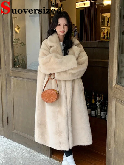 Thicken Warm Long Faux Fur Jackets Loose Warm Imitate Mink Coats Korean Fashion Winter Furry Jaqueta Women Luxury Overcoat LUXLIFE BRANDS