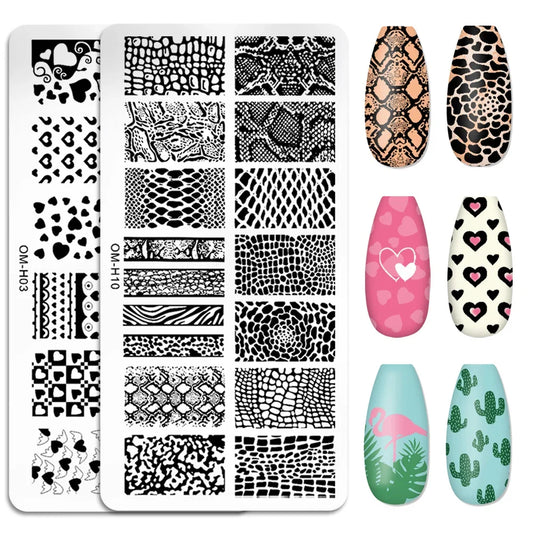 Snake Leopard Nail Templates Flower Leaf Heart Lace Pattern Nail Stamper Stencil Plates For Women Girls DIY Manicure Accessories LUXLIFE BRANDS
