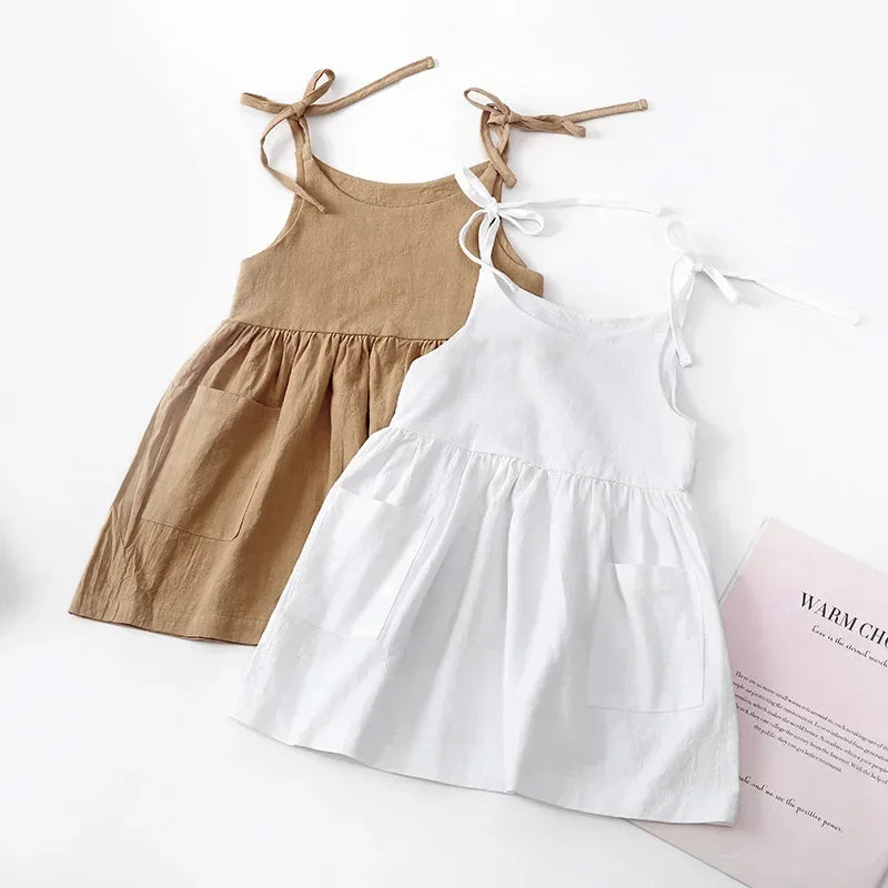Summer Toddler Girl Dress Solid Cotton Sleeveless Children Dress Kids Sundress Slip Dress Fashion Girls Clothing Luxlife Brands