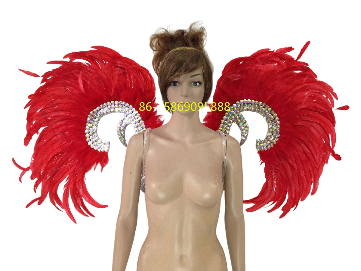 Showgirl Feather Wing Backpiece with Rhinestone Scroll Frames
