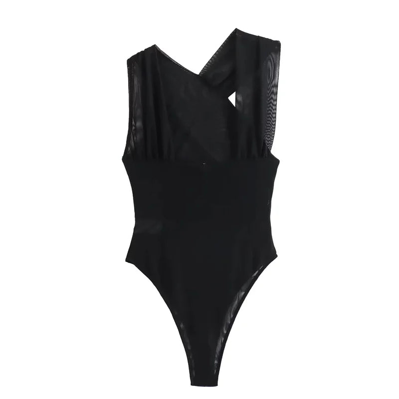 MUJER 2025 Woman Body Leopard Print Mesh Sleeveless Bodysuit Women Summer Tulle Off Shoulder Tight Bodysuit Lingerie Sexy Body