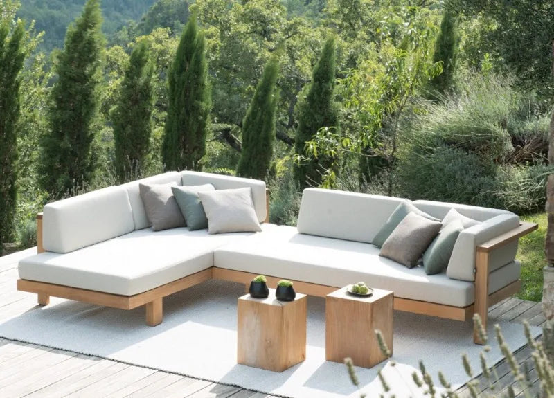 Nordic Hotel Villa Outdoor Sofas Garden Furniture Waterproof PE Hotel Villa Garden Rattan Aluminum Teak Wood Sectional Sofa Set Luxlife Brands