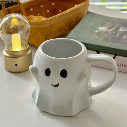 Cute Ghost Water Cup Creative Ceramic Mug Afternoon Tea Coffee Cup Breakfast Milk Cup Household Drinking Set Halloween Gift