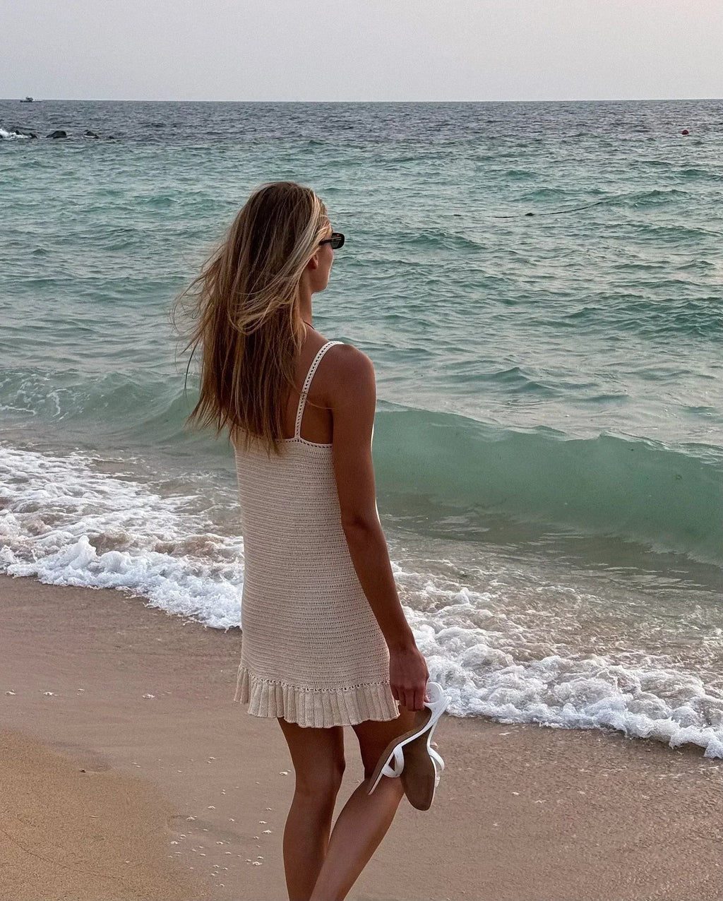 2025 Women Comfy Swimsuit Cover Up Seaside Holiday Club Dresses Sexy Crochet Halter V Neck Chic Ruffle Knit Beach Mini Dress K58 Luxlife Brands