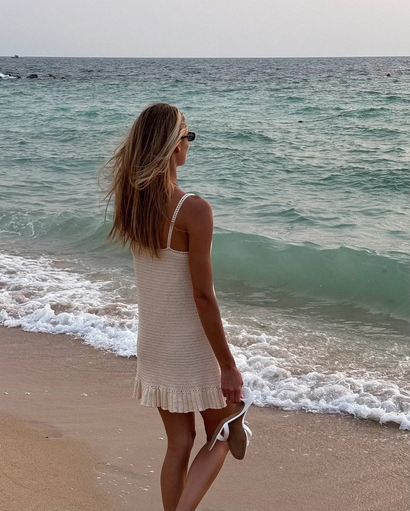 2025 Women Comfy Swimsuit Cover Up Seaside Holiday Club Dresses Sexy Crochet Halter V Neck Chic Ruffle Knit Beach Mini Dress K58 Luxlife Brands