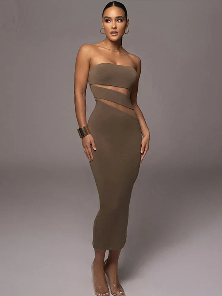 Sexy Mesh Patchwork Bodycon Dress Women Off Shoulder Strapless Backless Dresses 2023 Summer Female Elegant Party Vestidos LUXLIFE BRANDS