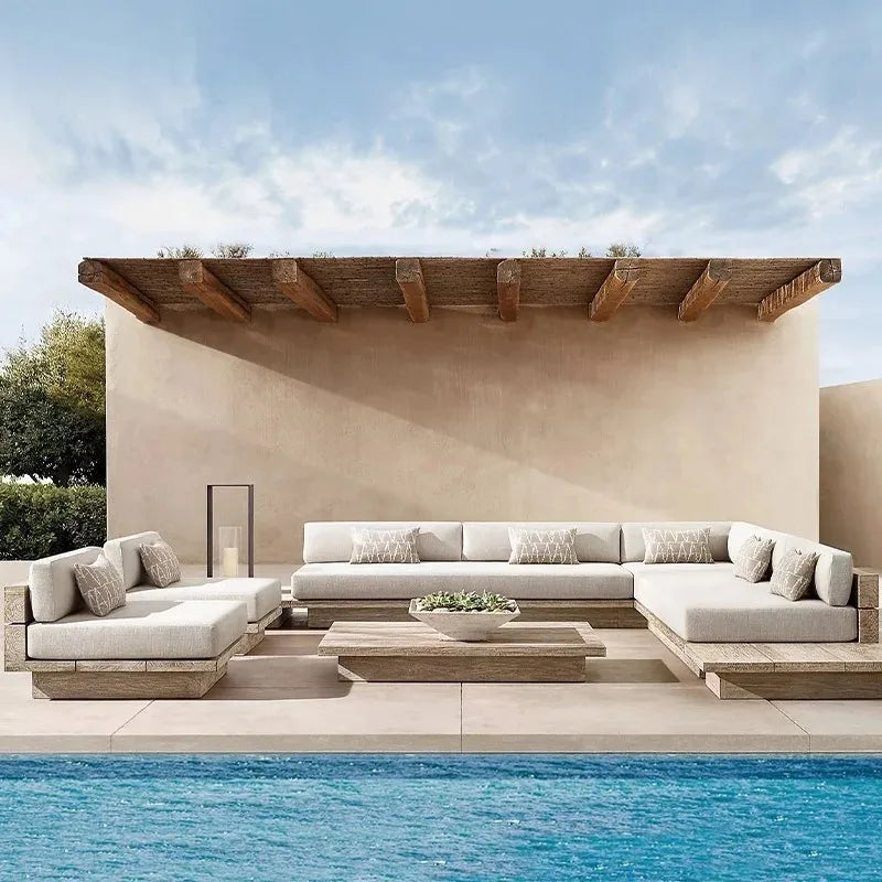 Outdoor Sofa, Creative Garden Courtyard Teak Furniture, Waterproof and Sun-proof, Outdoor Open-air Sofa Set