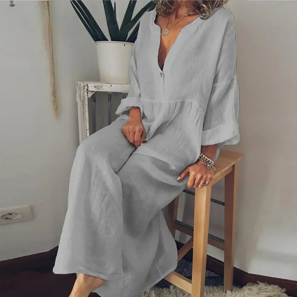 Cotton Linen Long Dress for Women 2023 Summer Pure Color Casual Short Sleeve Shirt Dress Beach Female Clothing Y2K Vestido Robe