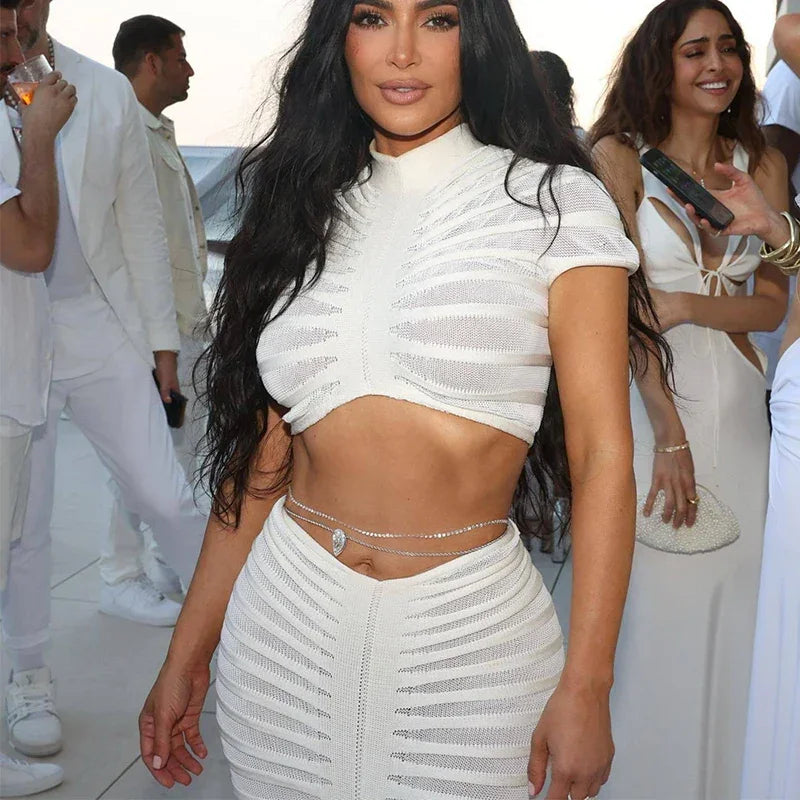 DEKA Beachwear Women Summer Dress Vacation Outfits for New Ladies Split Long Skirt Two Piece Solid Beach Crochet Bikini Cover Up