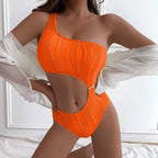Sexy Rib One Shoulder Swimwear Women One Piece Swimsuit New 2023 High Waist Bathing Suit Cut-out Swimming for Beachwear Monokini
