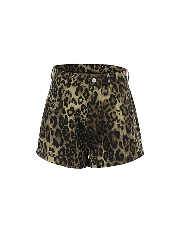 Aynaray Spring Summer 2024 Women Sexy Shorts Leopard Shorts Women Casual High Waist Street Basics Zipper Shorts