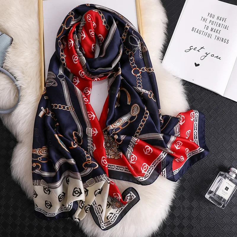 180*90cm Luxury Brand Spring Summer Autumn Women Clothing New Fashion Color matching printed silk scarf lady popular turba