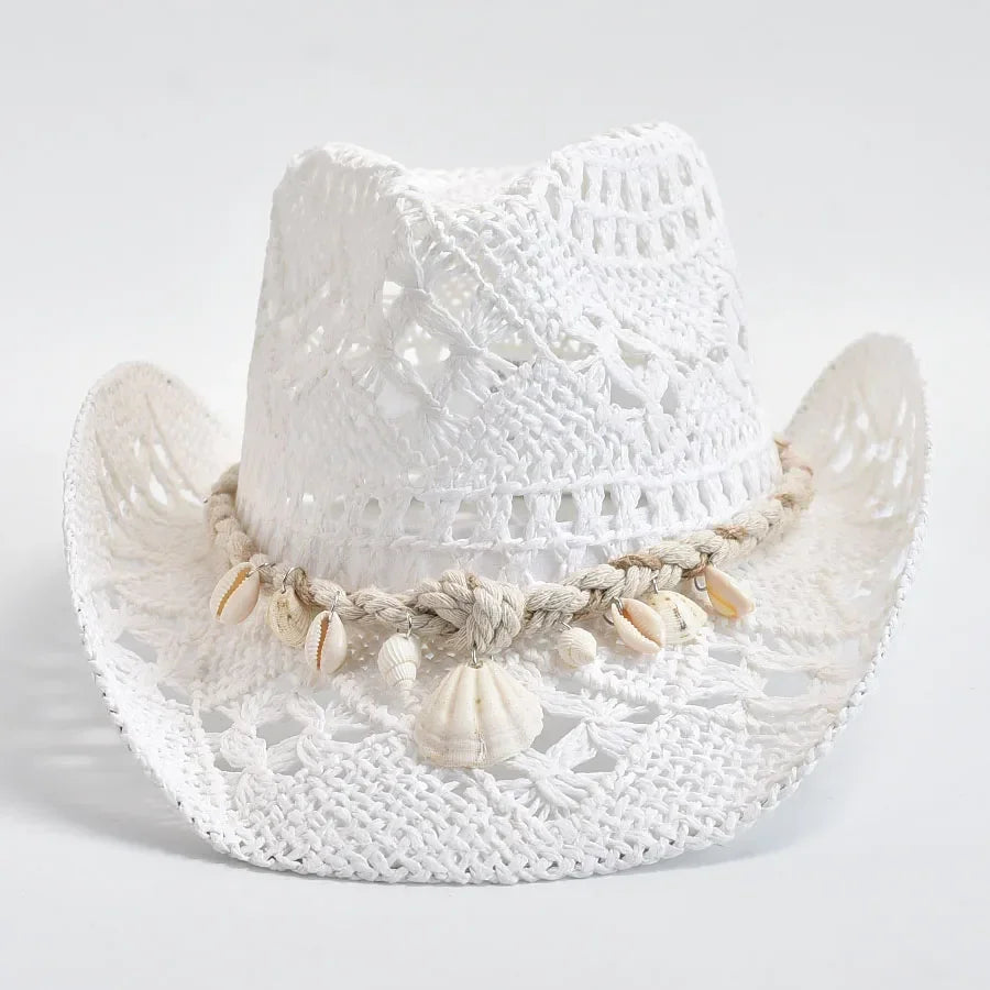 Summer Hand Woven Straw Hat for Women Shell Decoration Holiday Beach Sun Hat Chapeu Panama Feminino