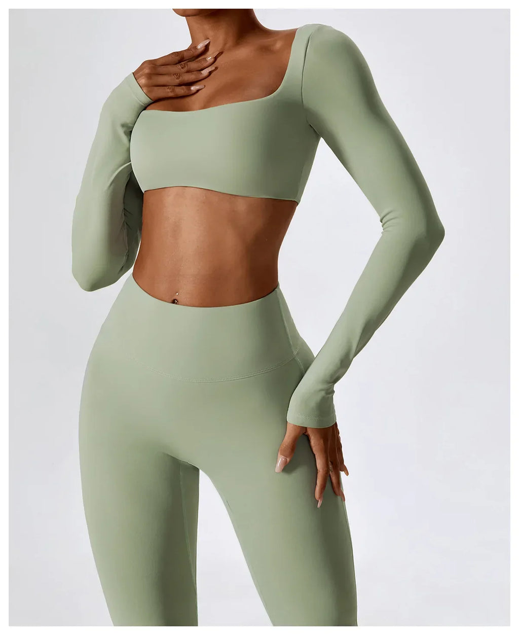 Yoga Shirts Fitness Long Sleeve Women Sport Crop Top Women Square Neck Gym Top Yoga T-Shirt Clothing Casual Quick Dry Sportswear