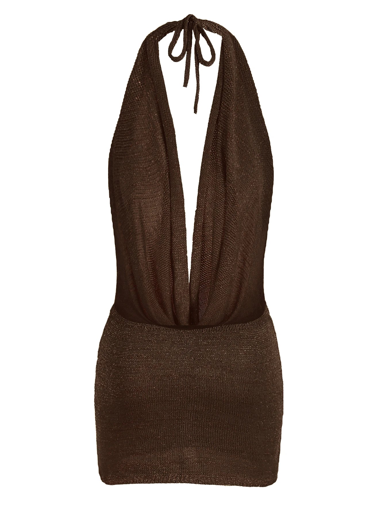 2026 Women New Year Bright Silk Dresses Sexy Stacked V Halter Neck Backless Knit Beach Mini Dress Summer Swimsuit Cover Up K145 Luxlife Brands