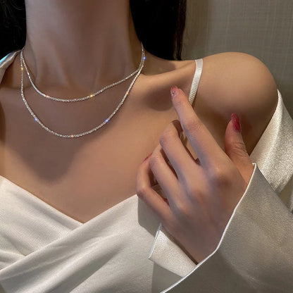 Genuine  Italian S925 Sterling Silver Necklace Sparkling Clavicle Chain Sweater Chain High Jewelry for Woman Fine Jewelry Gifts