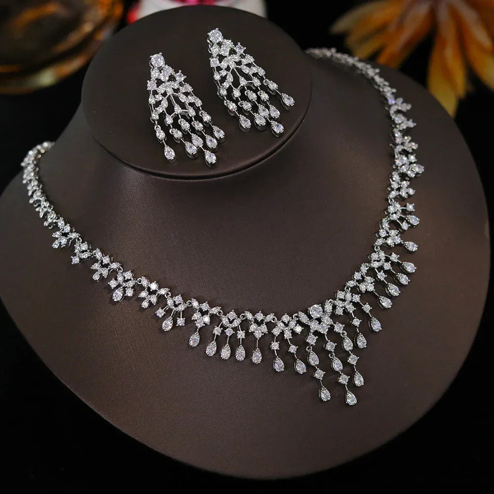 Luxury Cubic Zircon Necklace Earrings Bridal Sets