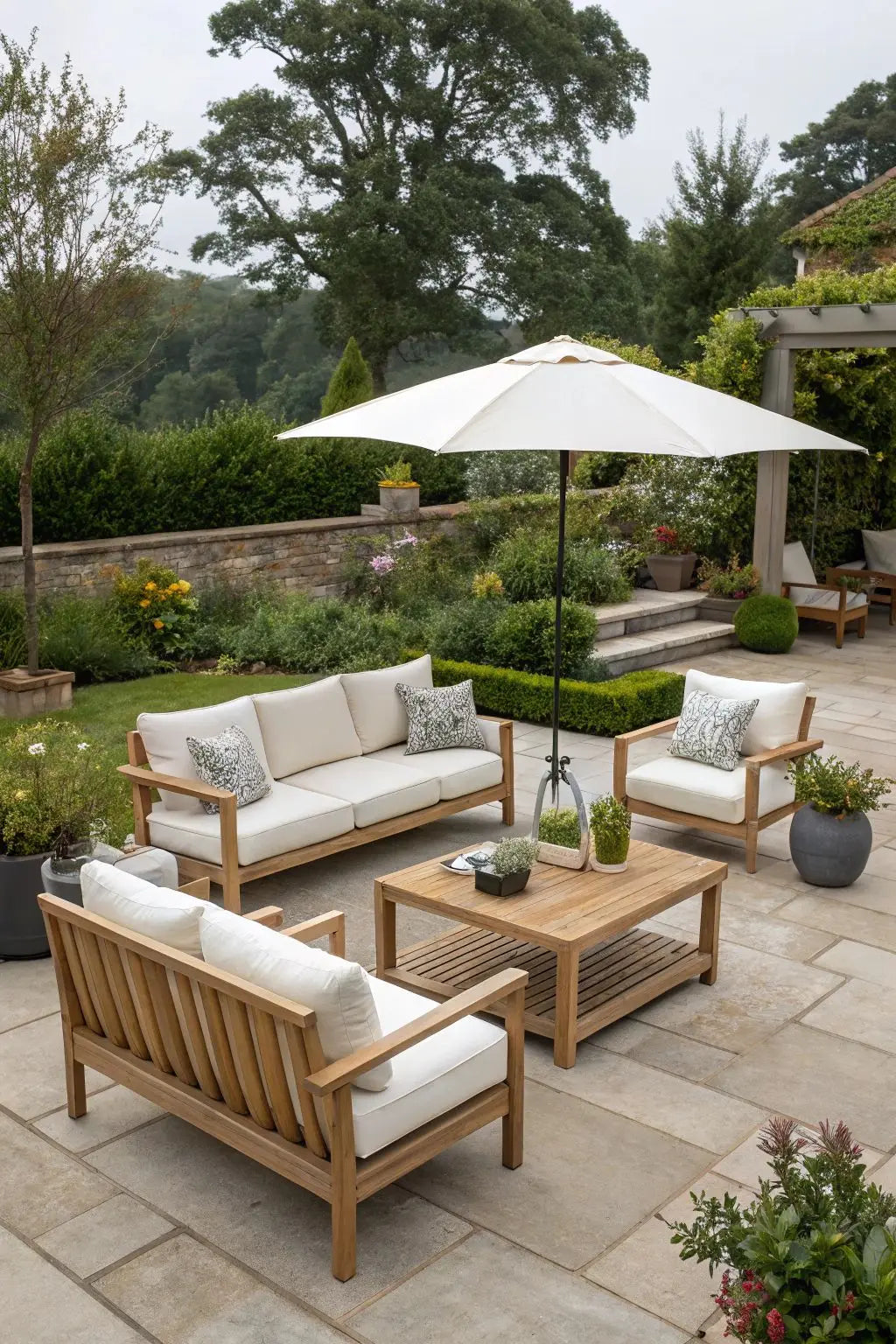 Nordic Hotel Villa Outdoor Sofas Garden Furniture Waterproof PE Hotel Villa Garden Rattan Aluminum Teak Wood Sectional Sofa Set Luxlife Brands