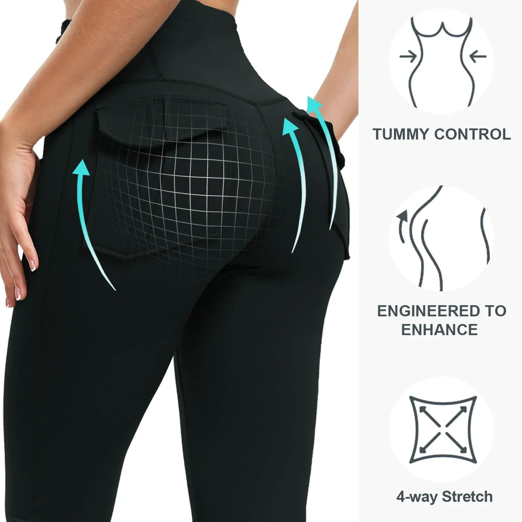 Women's Flare Leggings with Pockets High Waisted Butt Lifting No Front Seam Tummy Control Bootcut Yoga Pants for Women