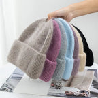 Fashion Warm Skullies Angola Rabbit Fur Winter Knitted Beanies Women Cap Female Three Fold Ski Outdoor Hats Luxlife Brands