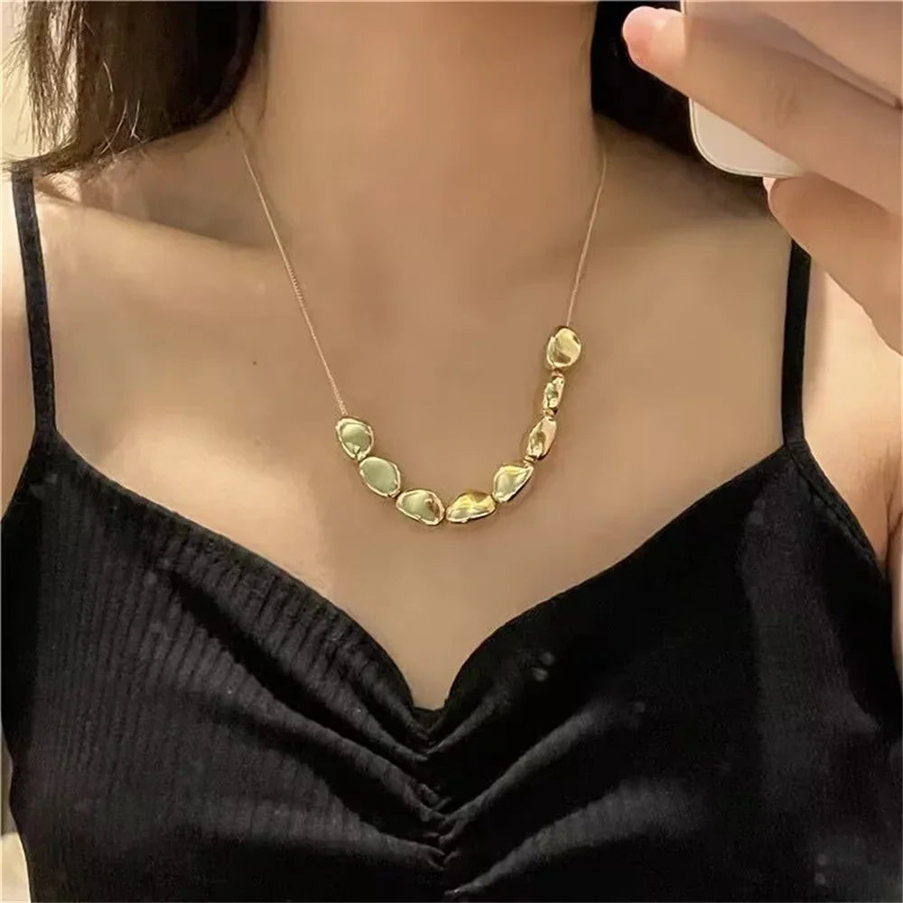 Vintage Silver-plate Geometric Exaggerated Artificial Pearl Chain Necklace For Women Female Fashion Boho Y2K Girl Jewelry Gift