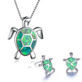 Classic Cute Sea Turtle Necklace Earrings Trendy Animal Fire Opal Stud Earring For Women Boho Summer Beach Set  Custom Jewelry